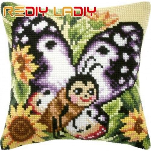 Cross Stitch Cushion Butterfly Lady Make Your Own Pillow Chunky Cross Stitch Kits Pre-Printed Canvas Acrylic Yarn Pillow Case