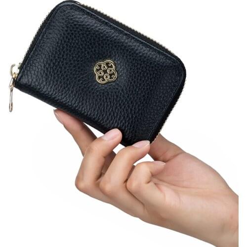 Card Holder Wallet For Ladies Genuine Leather Cowhide Women Small Coin Purse For Changes Credit IID Business Case Zipper Closure