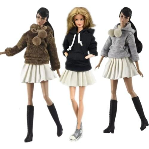 Winter Long Sleeve Top Hoodies Skirts Suit Clothes for Barbie Doll Clothes Outfits for 30cm BJD Dolls Accessories Kids Toy 1/6