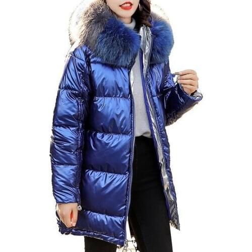Winter Women Cotton Jacket Fur Collar Hooded Glossy Plus Size Long Jackets Female Warm Thick Parka Coat Women Outwear Clothes