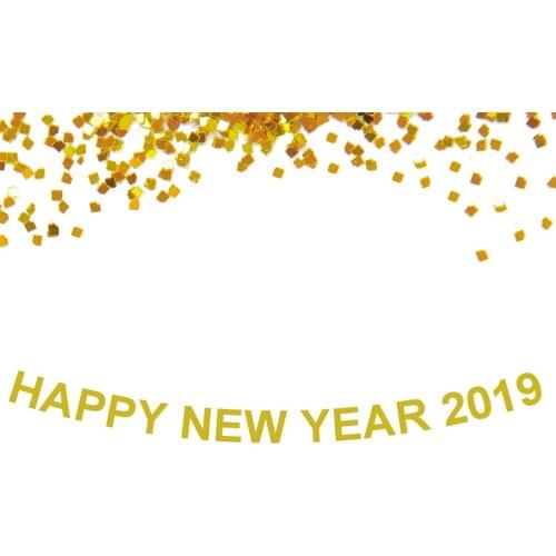 1 set Glitter Gold Happy New 2019 Hanging Banner For 2019 New Year Party Backdrop Decoration Letter Banner HL015