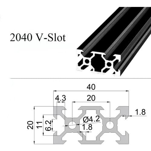 1PC BLACK 2040 V-Slot European Standard Anodized Aluminum Profile Extrusion 100MM-800MM Length Linear Rail for CNC 3D Printer