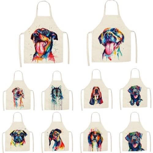 1Pcs Kitchen Apron Colorful cartoon dog flowers Printed Sleeveless Cotton Linen Aprons for Men Women Home Cleaning Tools 55*68cm