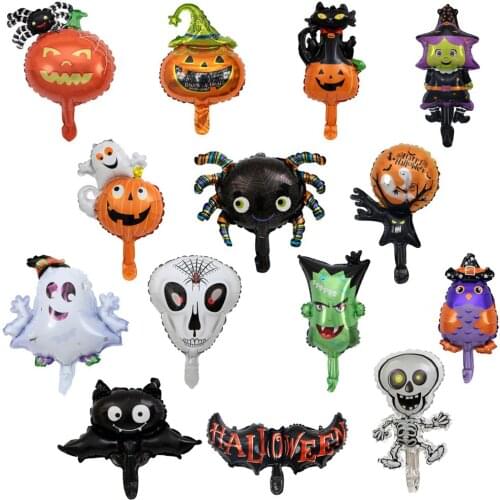 10pcs Happy Halloween Foil Balloons Bat Pumpkin Skull Globos Latex With Letters Air Balls Halloween Decorations Party Supplies