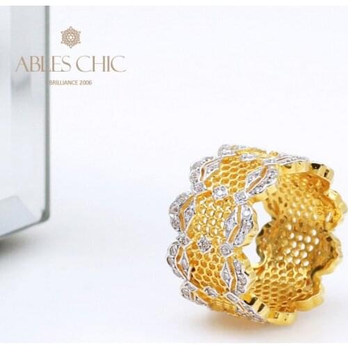 18K Gold Tone 925 Silver Airy Lace Pattern Bridal Rings CZ Decoration Contrasts Wedding Band Engagement Fine Jewelry 2021