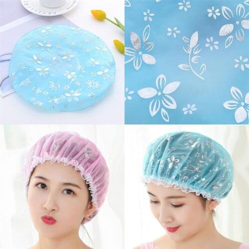 2PCS Shower Cap Waterproof Elastic Double Layers Bath Cap Shower Hat for Women