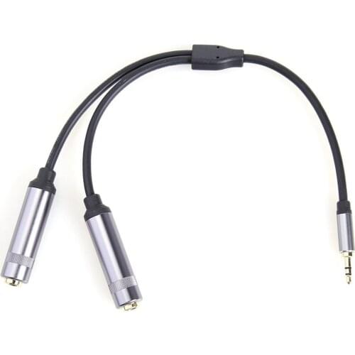 3.5mm Male Stereo To Dual 6.5mm Female Audio Cable Aluminum Alloy Splitter Adapter Cable Strong Adaptability