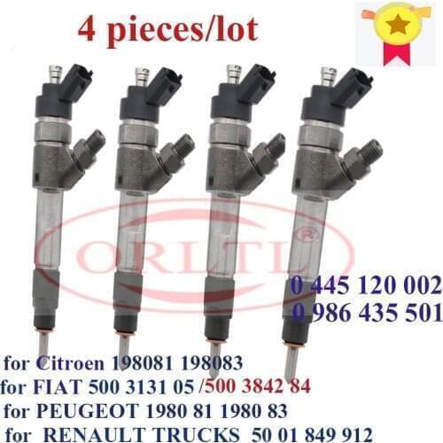 4 pieces 0445120002 0986435501 New injector nozzle 0 445 120 002 0 986 435 501 for IVECO 500313105 500384000 FIAT IVECO,PEUGEOT