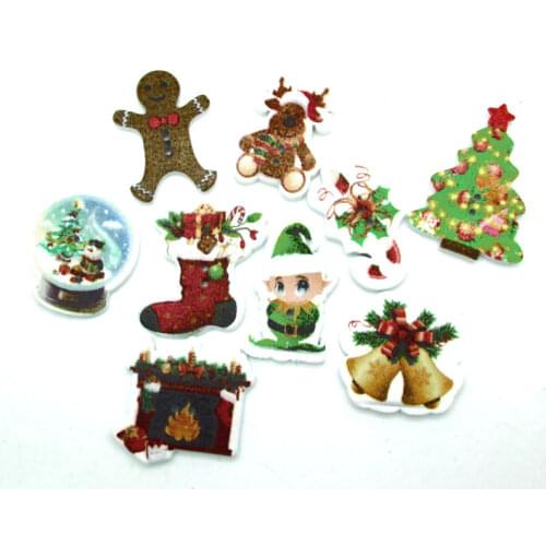50pcs Mixed Christmas Wooden Buttons For Clothing Needlework Scrapbooking Wood Botones Decorative Crafts Diy Accessories
