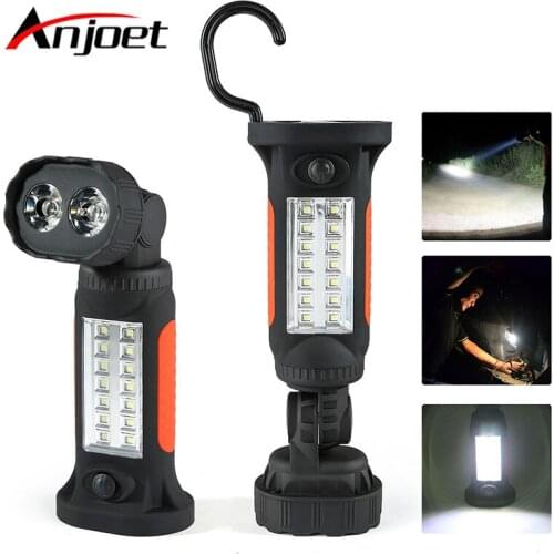 Anjoet 360 rotation Head 16 LED Super Bright Hand Torch Tent Hook Camp Hanging Work Lanterna Light Lamp Flashlight AAA battery