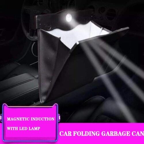 In-Car Garbage Can Car Chair Back Hanging Leather Storage Box Hidden Folding Storage Bag Multi-Function LED Lamp Garbage Bag
