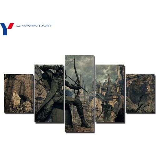 Bloodborne Hunter with Bow 5 Panels Wall Art Decor Painting Wall Decorations Living Room A0412