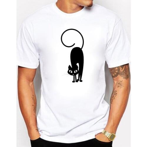 BLWHSA Fashion But Funny Black Cat Mens T-shirts Hipster Short Sleeve Cotton Anime T shirt for Men Summer Clothing Homme Top