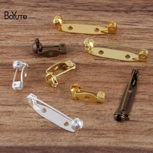 BoYuTe (50 Pieces/Lot) 15MM 28MM Length Metal Brass Pins Jewelry Accessories Diy Hand Made Safety Pin Brooch Base