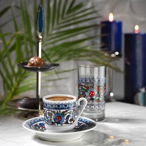 Turkish Coffee Cup Set 12 Pieces / 6 Person Topkapı Design Traditional Turkish Pattern Ottoman Inspired Greaty Quality