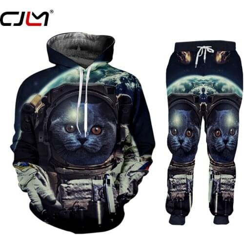 CJLM Brand 2020 3D Printing Lunar Space Cat Catwinter Couple Suit Match Zip Hoodies Pants Mens Tracksuit Sportswear Large Size
