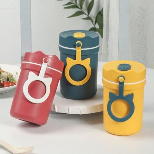 Leak-Proof Soup Cup With Spoon Portable Plastic Milk Coffee Cup Double Layers Breakfast Oatmeal Container Kids Water Bottle