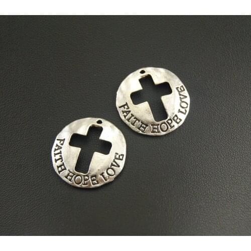 5 Pcs Silver Color 23mm Hollow Cross Round Charms For DIY Jewelry Making Findings A1163