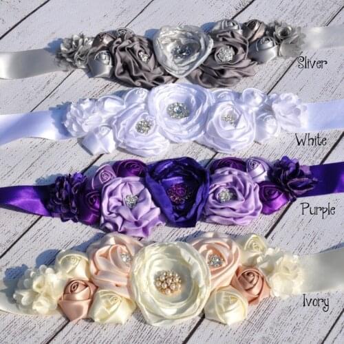 Ribbon Rose Flower Belt Matching Sparking Rhinestones Flower Sash Wedding Sash Flower Girl Sash Pregnancy Photography Belt