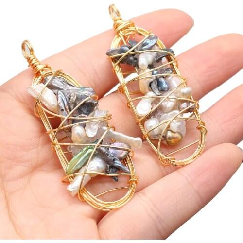 Hot Sale Irregular Oval Gold Thread Pearl Pendant Handmade Crafts DIY Elegant Necklace Sweater Chain Exquisite Gift Making