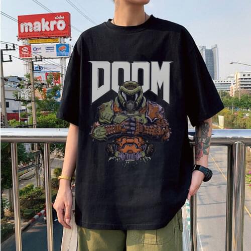 Hot Sale Cool Doom Eternal T Shirt Short-Sleeve Game Slayer Skull Tshirt Print Streetwear T-shirt Pure Cotton Korean Style Tops
