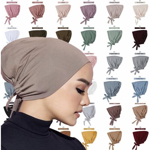 Elastic tie back Muslim women elastic tie back jersey hijab caps soft cotton head wrap turban bonnet islamic Arab headscarf