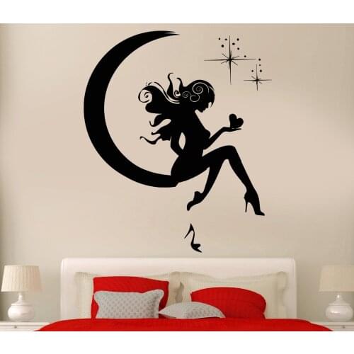 Wall Sticker Vinyl Decal Girl Fairy Moon Star Dreams Teen Decor Removable Vinyl Wall Stickers For Kids Room Vinilos Parede A053