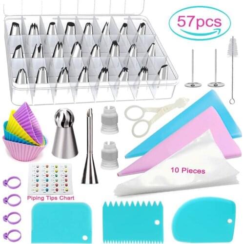 Meibum 57Pcs Cake Decorating Tip Set Confectionery Baking Tools Scraper Pastry Nozzles Converter Cream Bag Icing Piping Tips