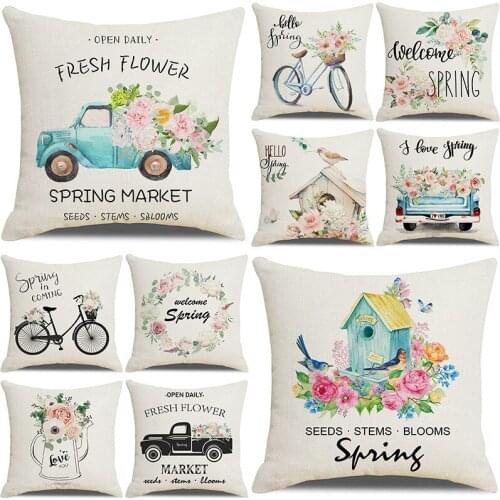Alphabet Flowers Print Pillowcase Cushion Cover 45*45 Sofa Cushions Pillow Cases Cotton Linen Home Decor Pillow Covers KD-0690