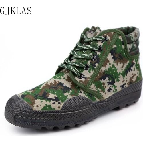 New Mens Fashion Casual Camouflage Shoes Mens Labor Insurance Liberation Rubber Shoes Jungle Canvas High-top Training Shoes