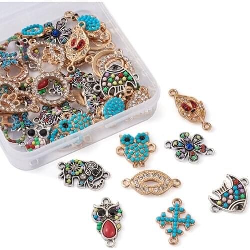 Pandahall 40pcs Alloy Links Connectors with Resin Rhinestone Enamel for Jewelry Making DIY Bracelet Necklace Craft Supplies