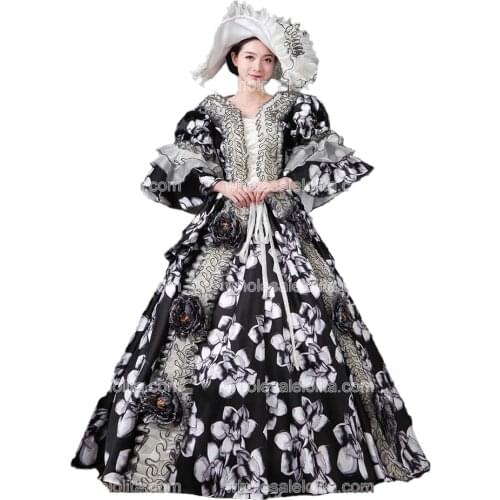 Renaissance Colonial Gothic Period Floral Jane Austen Dress Gown Princess Clothing