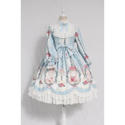 Lolita dress sweet lolita cage dream bow tie OP long-sleeved dress retro victorian dress kawaii girl gothic lolita (Not Alice)