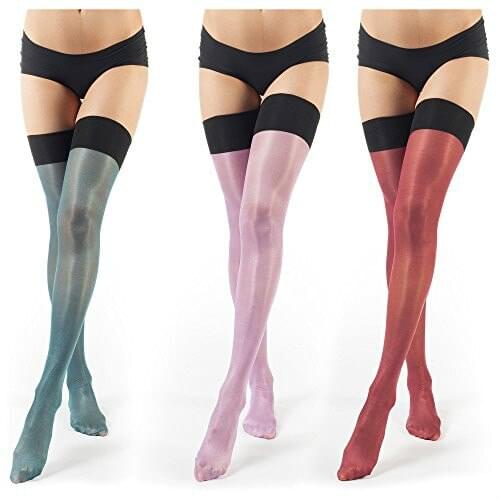 GirlFriend Shiny Stockings 1Pair Women Sexy Retro Contrast Color Over Knee Silk Stockings Female Thigh High Stockings date gift