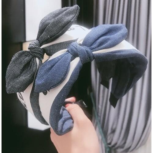 New Fashion Girls Hairbands Headband Women Wide Side Hair Bands For Adult Letter Denim Hair Accessories Cute Rabbit Ear Headwear