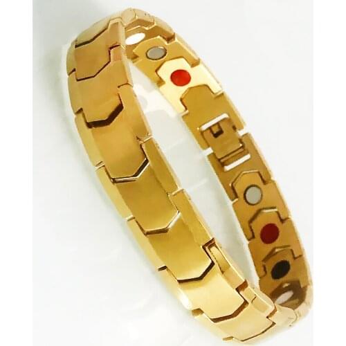 Gold Plated 316L Stainless Steel Mens On Hand Bracelets 4 In 1 Germanium Energy Health Care Womens Wristband Masculine Jewelry