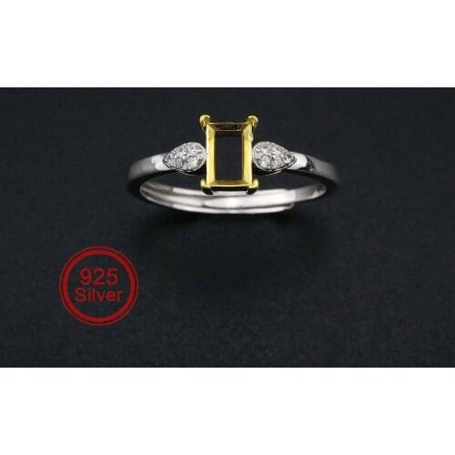 4x6MM Rectangle Prong Ring Settings Blank Adjustable Simple Gold Plated Solid 925 Sterling Silver DIY Bezel for Gemstone 1294176