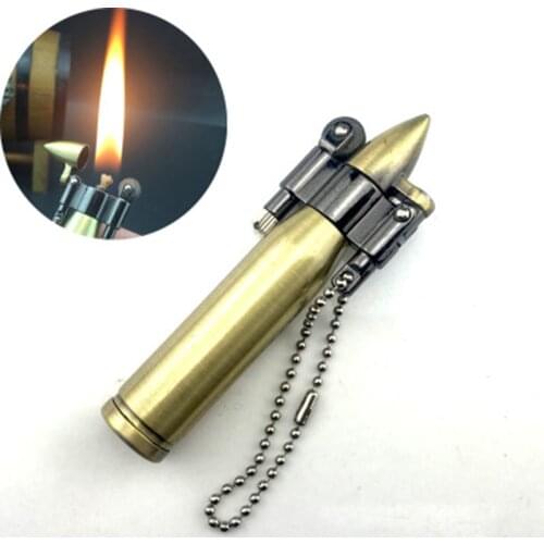 Retro Mini Bullet Unusual Lighters Keychain Pendant Flame Kerosene Oil Lighter Fire Metal Gasoline Cigar-Lighter Men Gadget