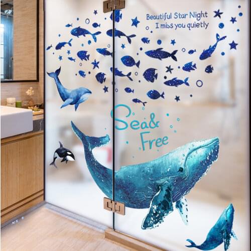 [shijuekongjian] Fish Wall Stickers DIY Whales Animals Mural Decals for Kids Rooms Baby Bedroom Bathroom House Decoration