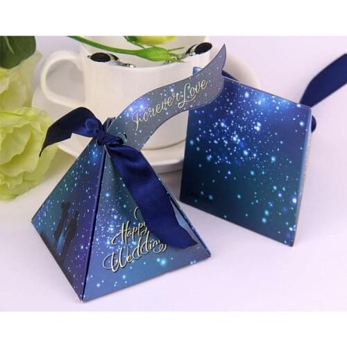 Blue Theme Star Sky Triangle Shape Wedding Favors Gifts Boxes Candy Box for Wedding Party Decorations Supplies