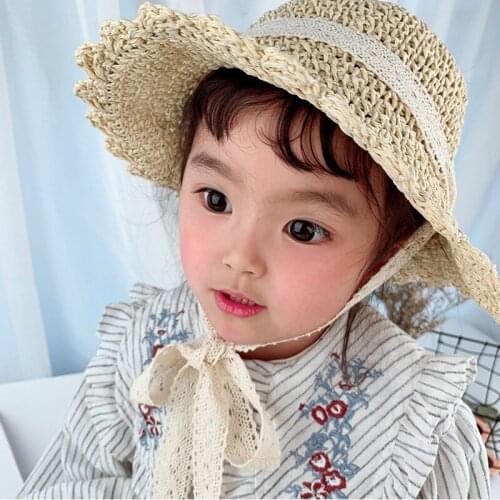 Straw Baby Hat Knitted Summer Breathable Baby Girl Hat Sun Protection Bucket Hat Women Czapki Dla Dzieci Baby Accessories AC50MZ