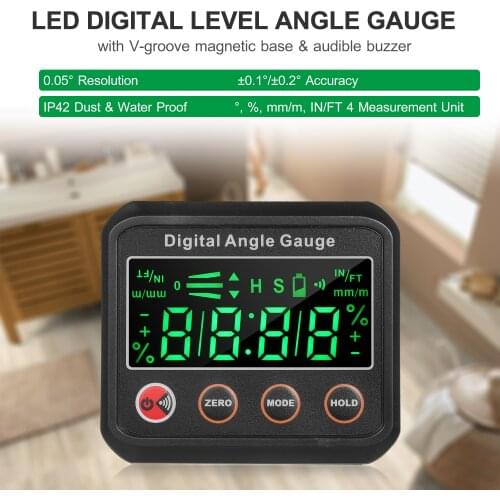 LED Digital Level Angle Gauge Angle Finder Inclinometer 2.7-inch Mini Level Box V-groove Magnetic Base with Audible Buzzer