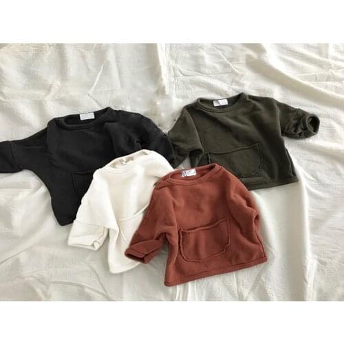 Toddler Baby Girls Boys Oversized Sweatshirts, Kids Cute Long Sleeve Solid Color Pullover Tops with Front Pocket 2020 New Autumn