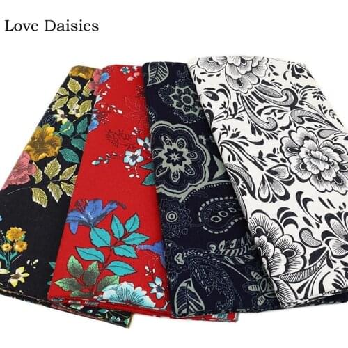 Cotton/Linen Ethnic Style Dark Blue Red Gold Flower Paper Cut Paisley Fabric for DIY dress Tablecloth Cushion Handwork Decor
