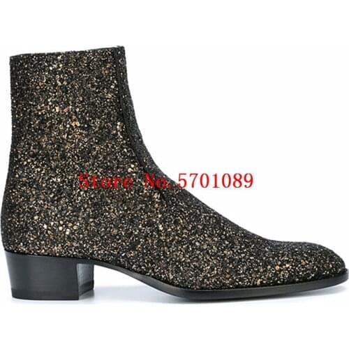 Wyatt 40 Glitter Boots Side Zip Pull Tab Paris Fashion Kanye West Western Cowboy Chelsea Boots New Catwalk Shoes