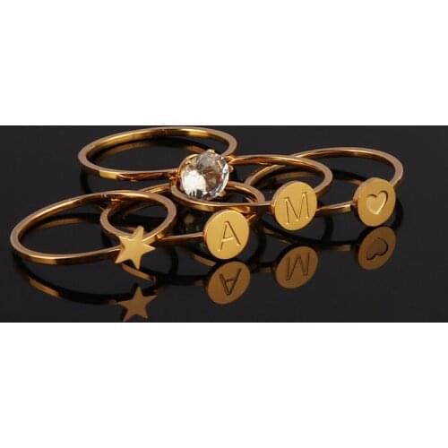 Womens Stainless Steel Rings For Women Fashion Gold Heart Star Moon Ring Couple Initial Letter Ring Wedding Women Jewelry Rings