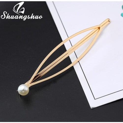 Shuangshuo New Fashion Women Pearl Hairpins Geometric Hair Clip Delicate Triangle Hair Pins Hair Decorations Jewelry Accessories