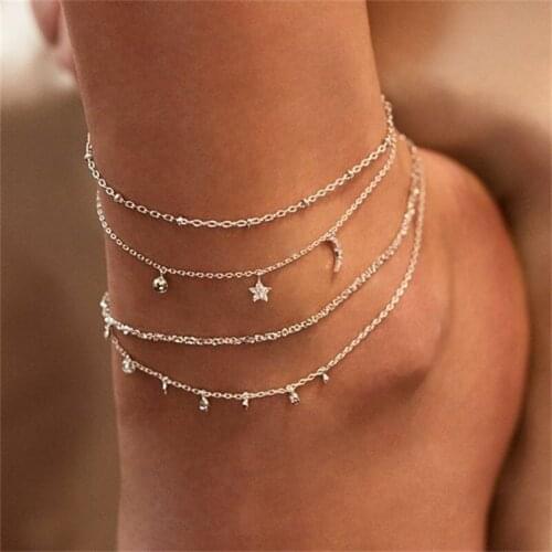 Women Fashion Tassel Star Moon Heart Anklet Barefoot Crochet Sandals Foot Jewelry New Bohemia Ankle Bracelet Female Leg Chain