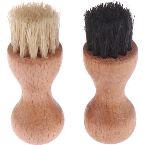 1PC Portable Boot Mini Hog Bristle Brushes Leather Shoes Supplies Buffing Brush Wood Handle Cleaning Tool Shoes Brush