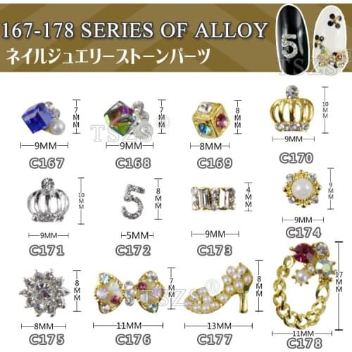 10pcs /lot Nail Art 3D Metal Alloy Bling Rhinestone heeled Crown number Decoration